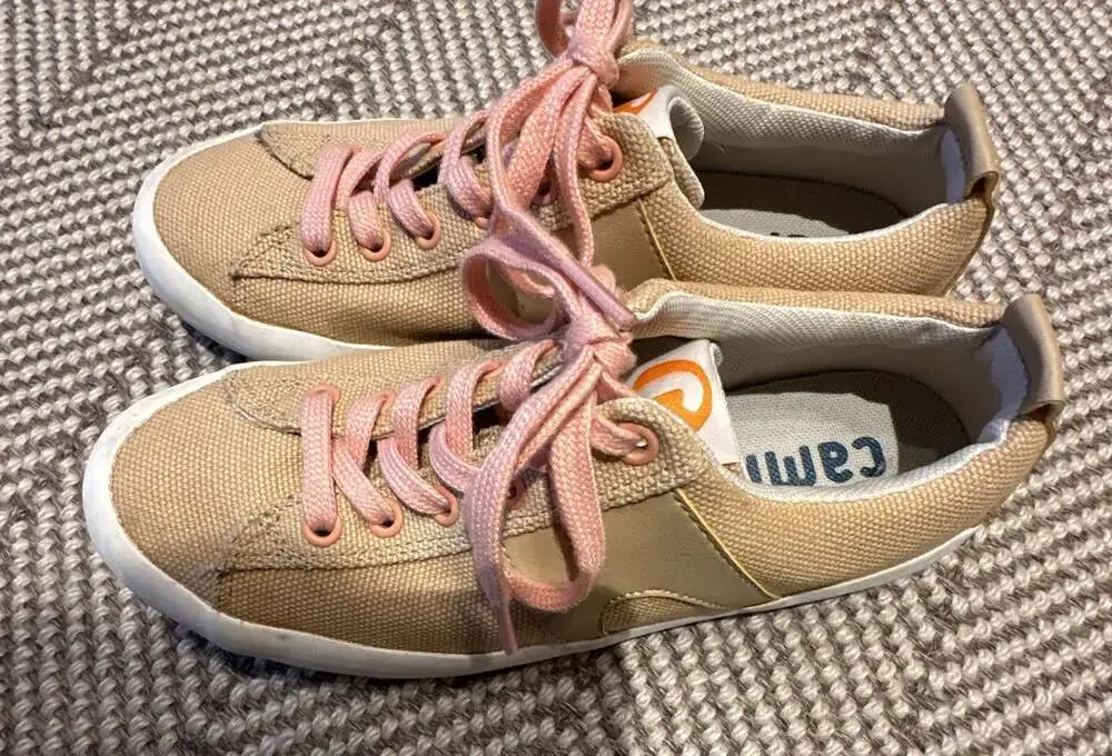 Camper Imar Women's Beige Canvas Sneakers with Pink Laces